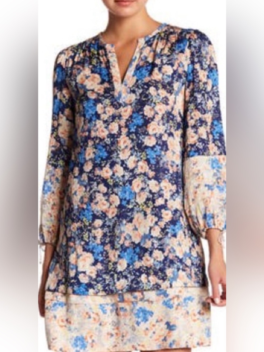 Rebecca Taylor Blue and Cream Floral Top
